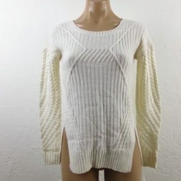 Bar lll White Sweater- XS- Slits Cable Trim- NWT - Picture 5 of 7